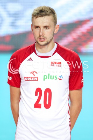  18.08.2018 OSTROWIEC SWIETOKRZYSKI <br />
SIATKOWKA MEZCZYZN <br />
MECZ TOWARZYSKI <br />
POLSKA - KAMERUN ( Poland - Cameroon ) <br />
N/Z MATEUSZ BIENIEK GLOWKA PORTRET SYLWETKA <br />
 