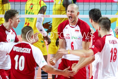  18.08.2018 OSTROWIEC SWIETOKRZYSKI <br />
SIATKOWKA MEZCZYZN <br />
MECZ TOWARZYSKI <br />
POLSKA - KAMERUN ( Poland - Cameroon ) <br />
N/Z BARTOSZ KUREK JAKUB KOCHANOWSKI RADOSC EMOCJE <br />
 