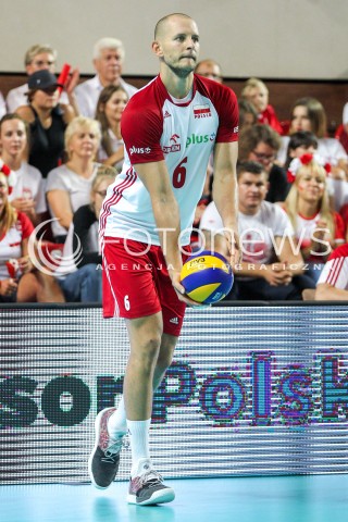  18.08.2018 OSTROWIEC SWIETOKRZYSKI <br />
SIATKOWKA MEZCZYZN <br />
MECZ TOWARZYSKI <br />
POLSKA - KAMERUN ( Poland - Cameroon ) <br />
N/Z BARTOSZ KUREK SYLWETKA <br />
 