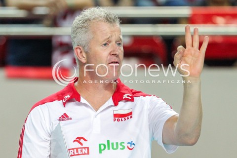  18.08.2018 OSTROWIEC SWIETOKRZYSKI <br />
SIATKOWKA MEZCZYZN <br />
MECZ TOWARZYSKI <br />
POLSKA - KAMERUN ( Poland - Cameroon ) <br />
N/Z VITAL HEYNEN - TRENER ( HEAD COACH ) SYLWETKA <br />
 