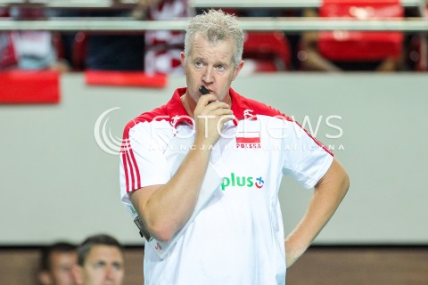  18.08.2018 OSTROWIEC SWIETOKRZYSKI <br />
SIATKOWKA MEZCZYZN <br />
MECZ TOWARZYSKI <br />
POLSKA - KAMERUN ( Poland - Cameroon ) <br />
N/Z VITAL HEYNEN - TRENER ( HEAD COACH ) SYLWETKA <br />
 