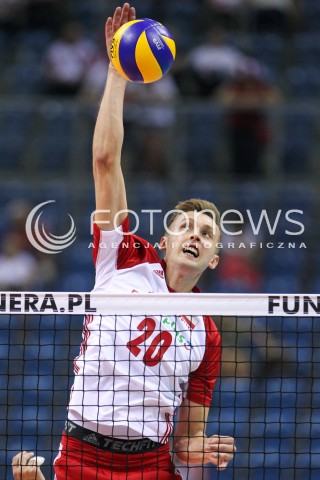  23.08.2018 KRAKOW (TAURON ARENA) <br />
XVI MEMORIAL HUBERTA JERZEGO WAGNERA <br />
MECZ POLSKA - KANADA ( MATCH POLAND - CANADA ) <br />
N/Z MATEUSZ BIENIEK SYLWETKA ATAK <br />
 