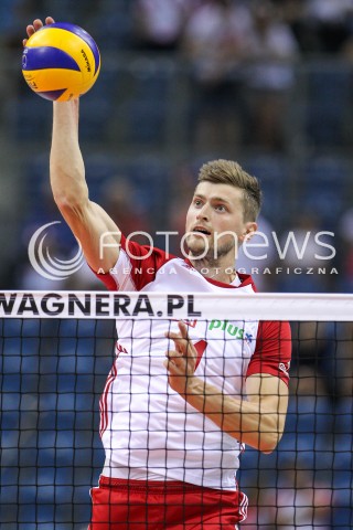  23.08.2018 KRAKOW (TAURON ARENA) <br />
XVI MEMORIAL HUBERTA JERZEGO WAGNERA <br />
MECZ POLSKA - KANADA ( MATCH POLAND - CANADA ) <br />
N/Z PIOTR NOWAKOWSKI SYLWETKA ATAK <br />
 