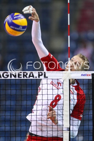  23.08.2018 KRAKOW (TAURON ARENA) <br />
XVI MEMORIAL HUBERTA JERZEGO WAGNERA <br />
MECZ POLSKA - KANADA ( MATCH POLAND - CANADA ) <br />
N/Z DAMIAN SCHULZ SYLWETKA ATAK <br />
 