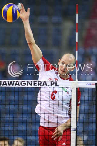  23.08.2018 KRAKOW (TAURON ARENA) <br />
XVI MEMORIAL HUBERTA JERZEGO WAGNERA <br />
MECZ POLSKA - KANADA ( MATCH POLAND - CANADA ) <br />
N/Z BARTOSZ KUREK SYLWETKA ATAK <br />
 