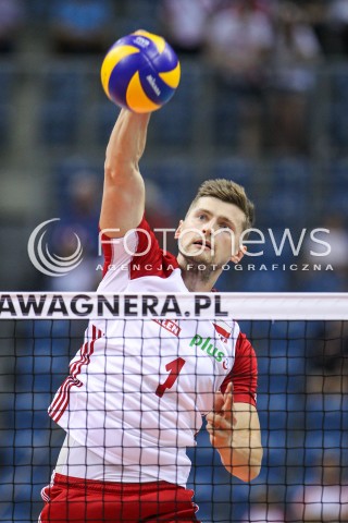  23.08.2018 KRAKOW (TAURON ARENA) <br />
XVI MEMORIAL HUBERTA JERZEGO WAGNERA <br />
MECZ POLSKA - KANADA ( MATCH POLAND - CANADA ) <br />
N/Z PIOTR NOWAKOWSKI SYLWETKA ATAK <br />
 