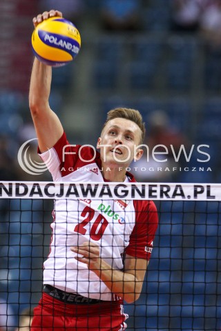  23.08.2018 KRAKOW (TAURON ARENA) <br />
XVI MEMORIAL HUBERTA JERZEGO WAGNERA <br />
MECZ POLSKA - KANADA ( MATCH POLAND - CANADA ) <br />
N/Z MATEUSZ BIENIEK SYLWETKA ATAK <br />
 