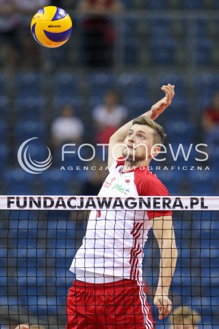  23.08.2018 KRAKOW (TAURON ARENA) <br />
XVI MEMORIAL HUBERTA JERZEGO WAGNERA <br />
MECZ POLSKA - KANADA ( MATCH POLAND - CANADA ) <br />
N/Z PIOTR NOWAKOWSKI SYLWETKA ATAK <br />
 