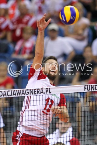  24.08.2018 KRAKOW (TAURON ARENA) <br />
XVI MEMORIAL HUBERTA JERZEGO WAGNERA <br />
MECZ POLSKA - KANADA ( MATCH POLAND - CANADA ) <br />
N/Z MICHAL KUBIAK SYLWETKA ATAK <br />
 