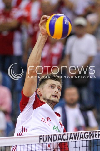  23.08.2018 KRAKOW (TAURON ARENA) <br />
XVI MEMORIAL HUBERTA JERZEGO WAGNERA <br />
MECZ POLSKA - KANADA ( MATCH POLAND - CANADA ) <br />
N/Z PIOTR NOWAKOWSKI SYLWETKA ATAK <br />
 