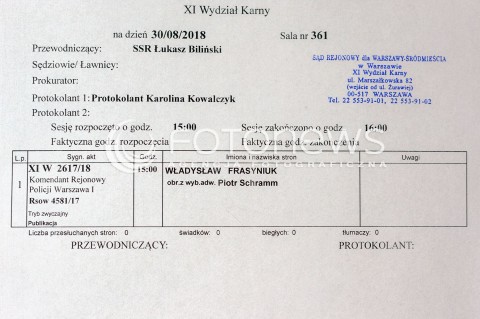  30.08.2018 WARSZAWA SAD<br />OGLOSZENIE WYROKU W PROCESIE WLADYSLAWA FRASYNIUKA<br />N/Z WOKANDA<br /> 