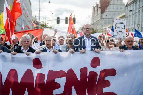  31.08.2018 GDANSK<br />WIEC KOMITETU OBRONY DEMOKRACJI PODCZAS OBCHODOW ROCZNICY SIERPNIA 80 W GDANSKU<br />N/Z BOGDAN BORUSEWICZ PAWEL ADAMOWICZ<br /> 