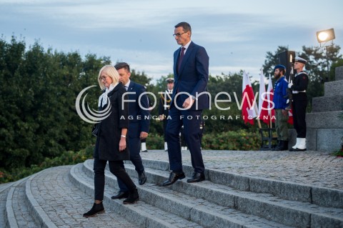  01.09.2018 GDANSK<br />79. ROCZNICA WYBUCHU II WOJNY SWIATOWEJ NA WESTERPLATTE<br />N/Z PREMIER MATEUSZ MORAWIECKI SKLADA KWIATY POD POMNIKIEM OBRONCOW WYBRZEZA WESTERPLATTE<br /> 