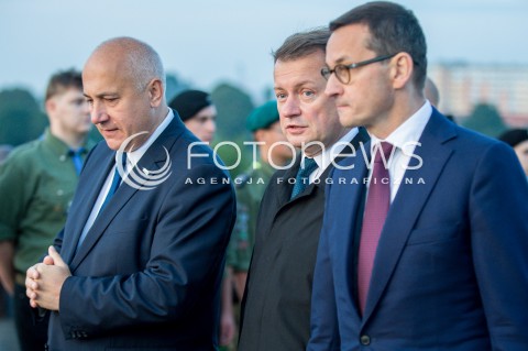  01.09.2018 GDANSK<br />79. ROCZNICA WYBUCHU II WOJNY SWIATOWEJ NA WESTERPLATTE<br />N/Z JOACHIM BRUDZINSKI MARIUSZ BLASZCZAK PREMIER MATEUSZ MORAWIECKI<br /> 