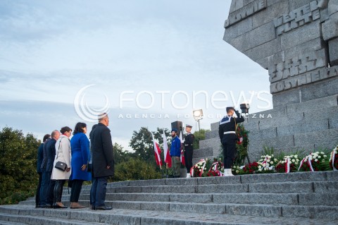  01.09.2018 GDANSK<br />79. ROCZNICA WYBUCHU II WOJNY SWIATOWEJ NA WESTERPLATTE<br />N/Z PRZEDSTAWICIELE SWIATA POLITYKI SKLADAJA KWIATY POD POMNIKIEM OBRONCOW WYBRZEZA WESTERPLATTE<br /> 