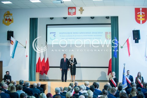  01.09.2018 GDYNIA<br />UROCZYSTOSC ROZPOCZECIA ROKU SZKOLNEGO 2018/2019 ORAZ 55-LECIE NADANIA III LO IMIENIA MARYNARKI WOJENNEJ XXV LAT MATURY MIEDZYNARODOWEJ W POLSCE Z UDZIALEM ANDRZEJA DUDY I AGATY KORNHAUSER DUDY<br />N/Z PREZYDENT RP ANDRZEJ DUDA AGATA KORNHAUSER DUDA<br /> 