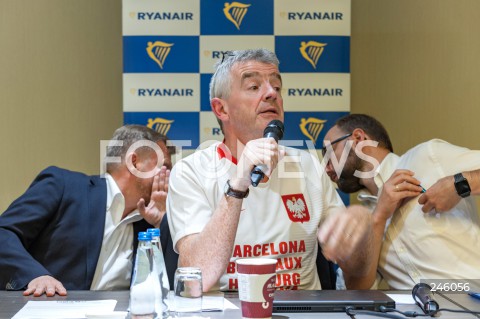  05.09.2018 WARSZAWA<br />KONFERENCJA RYANAIR W WARSZAWIE<br />N/Z MICHAEL O'LEARY LESZEK CHORZEWSKI JULIUSZ KOMOREK<br /> 