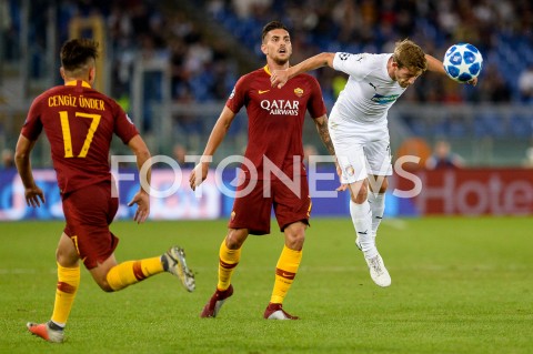  02.10.2018 ROMA / RZYM<br />
PILKA NOZNA - MECZ FAZY GRUPOWEJ LIGI MISTRZOW 2018/2019<br />
FOOTBALL - CHAMPIONS LEAGUE MATCH GROUP STAGE <br />
AS ROMA - VIKTORIA PLZEN<br />
N/Z LORENZO PELLEGRINI PATRIK HROSOVSKY<br />
 