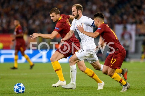  02.10.2018 ROMA / RZYM<br />
PILKA NOZNA - MECZ FAZY GRUPOWEJ LIGI MISTRZOW 2018/2019<br />
FOOTBALL - CHAMPIONS LEAGUE MATCH GROUP STAGE <br />
AS ROMA - VIKTORIA PLZEN<br />
N/Z ROMAN HUBNIK EDIN DZEKO CENGIZ UNDER<br />
 