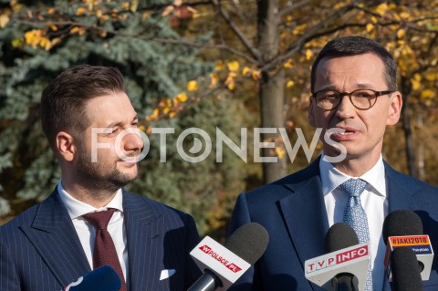  17.10.2018 WARSZAWA<br />BRIEFING PRASOWY PATRYKA JAKIEGO ORAZ PREMIERA MATEUSZA MORAWIECKIEGO W WARSZAWIE<br />N/Z PATRYK JAKI PREMIER MATEUSZ MORAWIECKI<br /> 