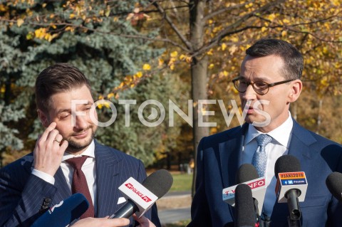  17.10.2018 WARSZAWA<br />BRIEFING PRASOWY PATRYKA JAKIEGO ORAZ PREMIERA MATEUSZA MORAWIECKIEGO W WARSZAWIE<br />N/Z PATRYK JAKI PREMIER MATEUSZ MORAWIECKI<br /> 