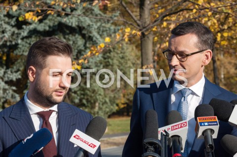  17.10.2018 WARSZAWA<br />BRIEFING PRASOWY PATRYKA JAKIEGO ORAZ PREMIERA MATEUSZA MORAWIECKIEGO W WARSZAWIE<br />N/Z PATRYK JAKI PREMIER MATEUSZ MORAWIECKI<br /> 