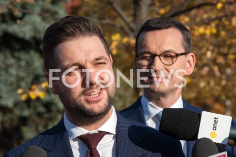  17.10.2018 WARSZAWA<br />BRIEFING PRASOWY PATRYKA JAKIEGO ORAZ PREMIERA MATEUSZA MORAWIECKIEGO W WARSZAWIE<br />N/Z PATRYK JAKI PREMIER MATEUSZ MORAWIECKI<br /> 