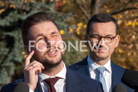  17.10.2018 WARSZAWA<br />BRIEFING PRASOWY PATRYKA JAKIEGO ORAZ PREMIERA MATEUSZA MORAWIECKIEGO W WARSZAWIE<br />N/Z PATRYK JAKI PREMIER MATEUSZ MORAWIECKI<br /> 