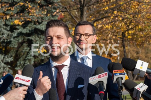  17.10.2018 WARSZAWA<br />BRIEFING PRASOWY PATRYKA JAKIEGO ORAZ PREMIERA MATEUSZA MORAWIECKIEGO W WARSZAWIE<br />N/Z PATRYK JAKI PREMIER MATEUSZ MORAWIECKI<br /> 