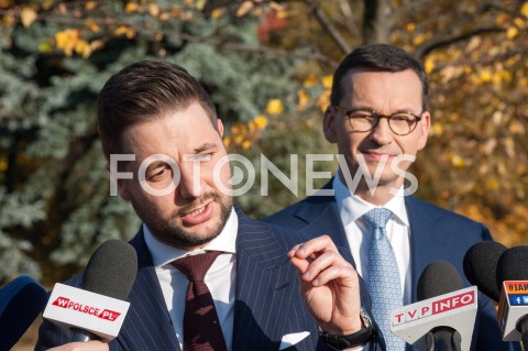  17.10.2018 WARSZAWA<br />BRIEFING PRASOWY PATRYKA JAKIEGO ORAZ PREMIERA MATEUSZA MORAWIECKIEGO W WARSZAWIE<br />N/Z PATRYK JAKI PREMIER MATEUSZ MORAWIECKI<br /> 