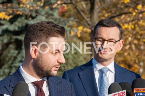  17.10.2018 WARSZAWA<br />BRIEFING PRASOWY PATRYKA JAKIEGO ORAZ PREMIERA MATEUSZA MORAWIECKIEGO W WARSZAWIE<br />N/Z PATRYK JAKI PREMIER MATEUSZ MORAWIECKI<br /> 