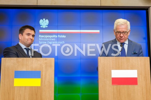  23.10.2018 WARSZAWA<br />KONFERENCJA MINISTROW SPRAW ZAGRANICZNYCH POLSKI I UKRAINY<br />N/Z JACEK CZAPUTOWICZ PAWLO KLIMKIN<br /> 