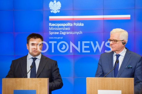  23.10.2018 WARSZAWA<br />KONFERENCJA MINISTROW SPRAW ZAGRANICZNYCH POLSKI I UKRAINY<br />N/Z JACEK CZAPUTOWICZ PAWLO KLIMKIN<br /> 
