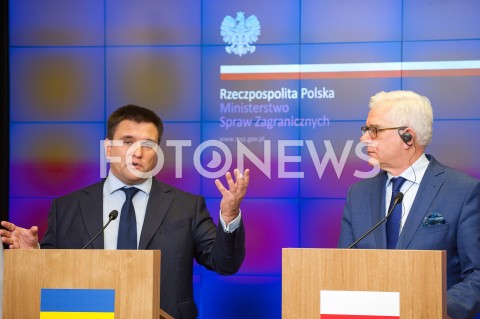  23.10.2018 WARSZAWA<br />KONFERENCJA MINISTROW SPRAW ZAGRANICZNYCH POLSKI I UKRAINY<br />N/Z JACEK CZAPUTOWICZ PAWLO KLIMKIN<br /> 
