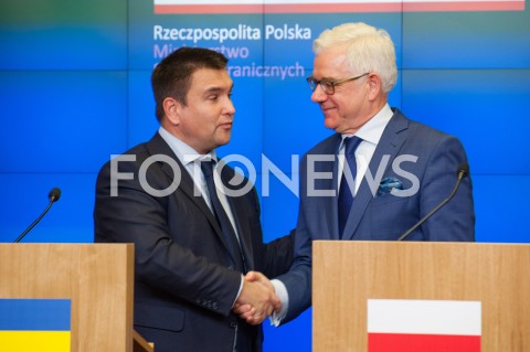  23.10.2018 WARSZAWA<br />KONFERENCJA MINISTROW SPRAW ZAGRANICZNYCH POLSKI I UKRAINY<br />N/Z JACEK CZAPUTOWICZ PAWLO KLIMKIN<br /> 
