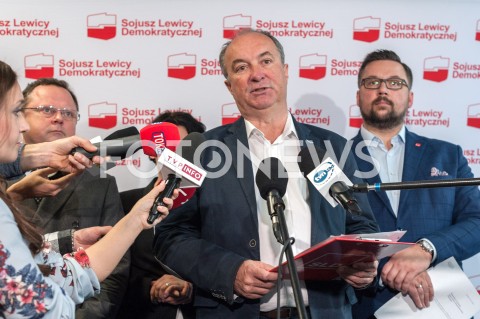  29.10.2018 WARSZAWA<br />BRIEFING PRASOWY SLD NA TEMAT DEMENTI O WSPOLPRACY KOALICJI Z PIS<br />N/Z WLODZIMIERZ CZARZASTY<br /> 