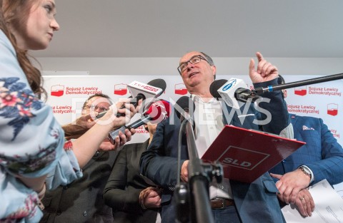  29.10.2018 WARSZAWA<br />BRIEFING PRASOWY SLD NA TEMAT DEMENTI O WSPOLPRACY KOALICJI Z PIS<br />N/Z WLODZIMIERZ CZARZASTY<br /> 