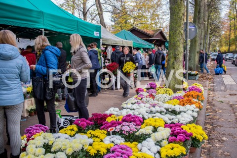  01.11.2018 GDANSK<br />DZIEN WSZYSTKICH SWIETYCH W GDANSKU<br />N/Z STOISKA PRZED CMENTARZEM W GDANSKU OLIWIE KWIATY<br /> 