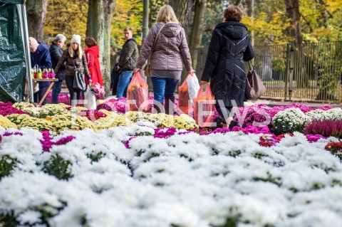  01.11.2018 GDANSK<br />DZIEN WSZYSTKICH SWIETYCH W GDANSKU<br />N/Z KOBIETY Z KWIATAMI PRZED WEJSCIEM NA CMENTARZ OLIWSKI W GDANSKU<br /> 