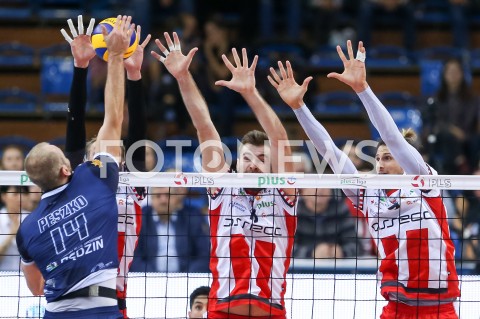  03.11.2018 RZESZOW <br />
SIATKOWKA PLUSLIGA 2018/2019 MEN VOLLEYBALL POLAND POLISH PLUS LIGA LEAGUE SEASON 2018/2019 <br />
MECZ ASSECO RESOVIA RZESZOW - MKS BEDZIN <br />
N/Z DAWID DRYJA THIBAULT ROSSARD BLOK <br />
 