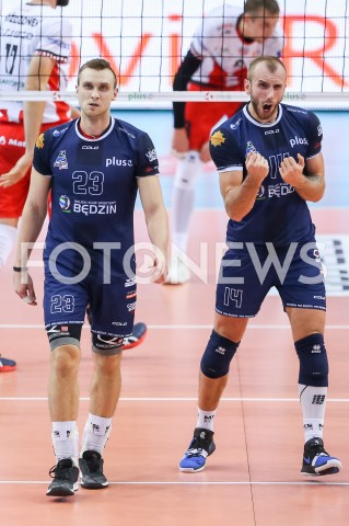  03.11.2018 RZESZOW <br />
SIATKOWKA PLUSLIGA 2018/2019 MEN VOLLEYBALL POLAND POLISH PLUS LIGA LEAGUE SEASON 2018/2019 <br />
MECZ ASSECO RESOVIA RZESZOW - MKS BEDZIN <br />
N/Z ADRIAN BUCHOWSKI JAKUB PESZKO SYLWETKA RADOSC EMOCJE <br />
 