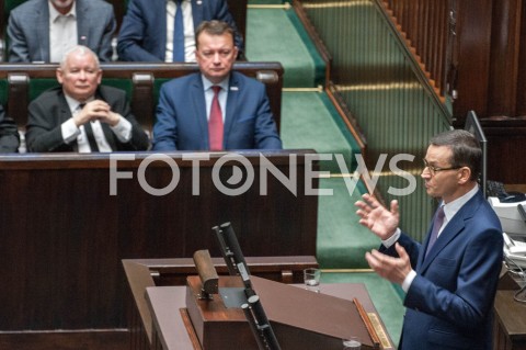  12.12.2018 WARSZAWA SEJM<br />POSIEDZENIE SEJMU<br />WOTUM ZAUFANIA DLA RZADU<br />N/Z PREMIER MATEUSZ MORAWIECKI JAROSLAW KACZYNSKI MARIUSZ BLASZCZAK<br /> 