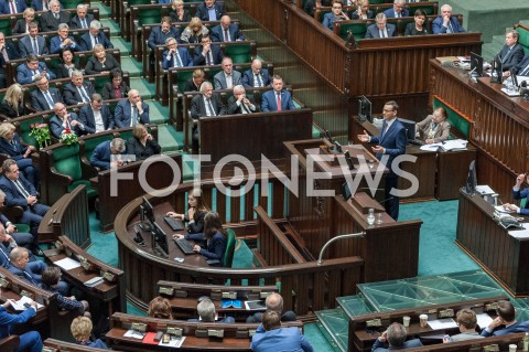  12.12.2018 WARSZAWA SEJM<br />POSIEDZENIE SEJMU<br />WOTUM ZAUFANIA DLA RZADU<br />N/Z SALA SEJMOWA MATEUSZ MORAWIECKI JAROSLAW KACZYNSKI WIDOK VIEW POSLOWIE<br /> 