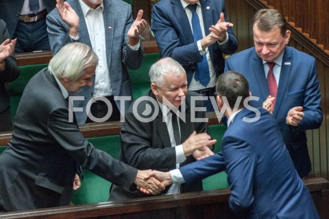  12.12.2018 WARSZAWA SEJM<br />POSIEDZENIE SEJMU<br />WOTUM ZAUFANIA DLA RZADU<br />N/Z PREMIER MATEUSZ MORAWIECKI JAROSLAW KACZYNSKI MARIUSZ BLASZCZAK<br /> 