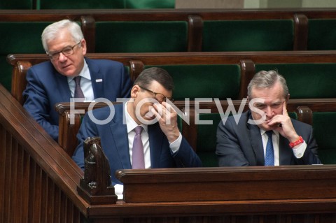  12.12.2018 WARSZAWA SEJM<br />POSIEDZENIE SEJMU<br />N/Z PREMIER MATEUSZ MORAWIECKI JACEK CZAPUTOWICZ PIOTR GLINSKI<br /> 