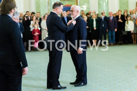  12.12.2018 WARSZAWA<br />WRECZENIE PRZEZ PREZYDENTA ZASLUZONYM DLA NIEPODLEGLEJ MEDALI STULECIA ODZYSKANEJ NIEPODLEGLOSCI<br />N/Z PREZYDENT RP ANDRZEJ DUDA JAN PIETRZAK<br /> 