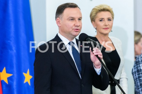  12.12.2018 WARSZAWA<br />WRECZENIE PRZEZ PREZYDENTA ZASLUZONYM DLA NIEPODLEGLEJ MEDALI STULECIA ODZYSKANEJ NIEPODLEGLOSCI<br />N/Z PREZYDENT RP ANDRZEJ DUDA AGATA KORNHAUSER DUDA<br /> 