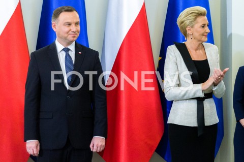  12.12.2018 WARSZAWA<br />WRECZENIE PRZEZ PREZYDENTA ZASLUZONYM DLA NIEPODLEGLEJ MEDALI STULECIA ODZYSKANEJ NIEPODLEGLOSCI<br />N/Z PREZYDENT RP ANDRZEJ DUDA AGATA KORNHAUSER DUDA<br /> 
