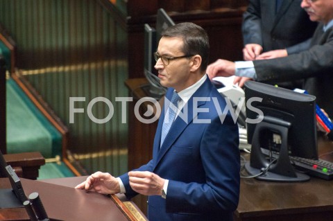  28.12.2018 WARSZAWA SEJM<br />POSIEDZENIE SEJMU<br />DEBATA I GLOSOWANIE NAD USTAWA ZAPOBIEGAJACA WZROSTOWI CEN PRADU W 2019 ROKU<br />N/Z PREMIER MATEUSZ MORAWIECKI<br /> 