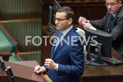  28.12.2018 WARSZAWA SEJM<br />POSIEDZENIE SEJMU<br />DEBATA I GLOSOWANIE NAD USTAWA ZAPOBIEGAJACA WZROSTOWI CEN PRADU W 2019 ROKU<br />N/Z PREMIER MATEUSZ MORAWIECKI<br /> 